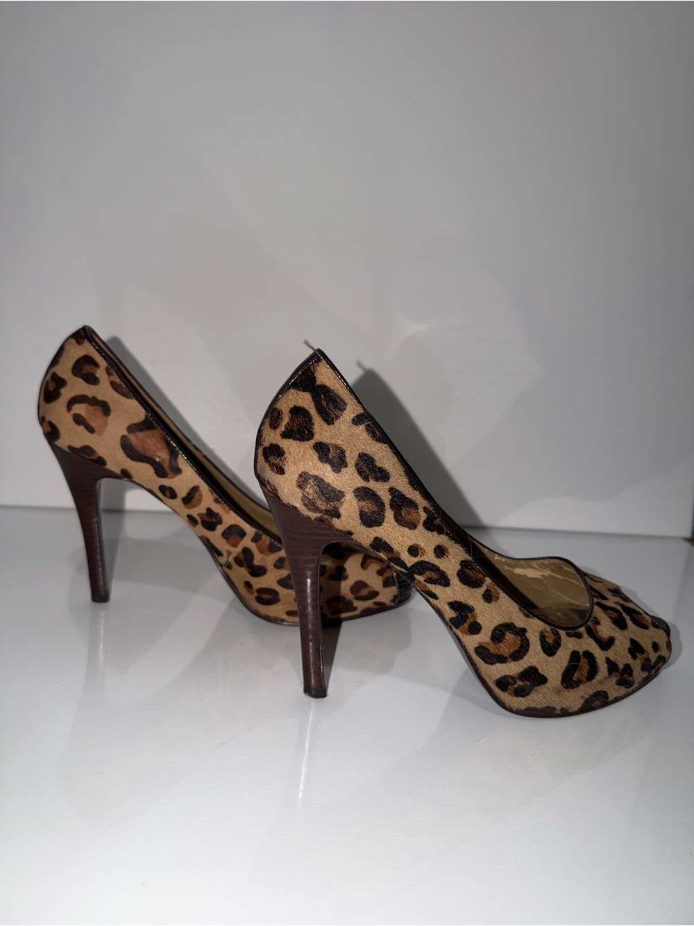 Nine West Leopard Print Peep-Toe Stilettos - Brown/Black - Picture 7 of 10